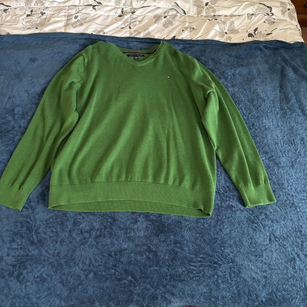 Tommy hilfiger mens green v neck sweater sze 2xl